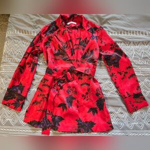 Women’s Red Floral Wrap Blazer with Belt